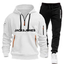 Two sets of men's sportswear for autumn/Winter 2025, including a sweatshirt and two sets of fitness jogging pants with wool caps