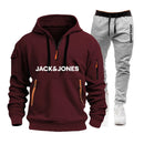 Two sets of men's sportswear for autumn/Winter 2025, including a sweatshirt and two sets of fitness jogging pants with wool caps