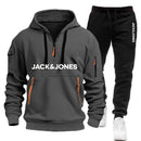 Two sets of men's sportswear for autumn/Winter 2025, including a sweatshirt and two sets of fitness jogging pants with wool caps