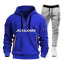 Two sets of men's sportswear for autumn/Winter 2025, including a sweatshirt and two sets of fitness jogging pants with wool caps